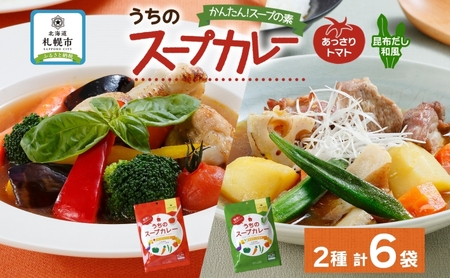 スープカレーの素 うちのスープカレー 2種セットB 計6袋 トマト味 昆布だし和風味 小分け スープカレー スパイス スープ カレー お取り寄せ 簡単 ギフト ピーアンドピー 送料無料 北海道 札幌市