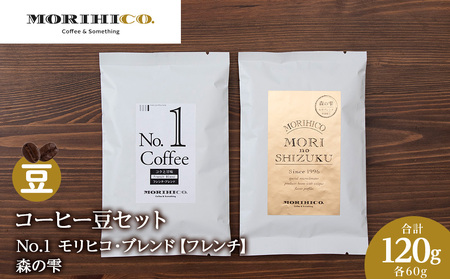 コーヒー豆セット No.1 モリヒコ・ブレンド[フレンチ]と森の雫セット 合計120g