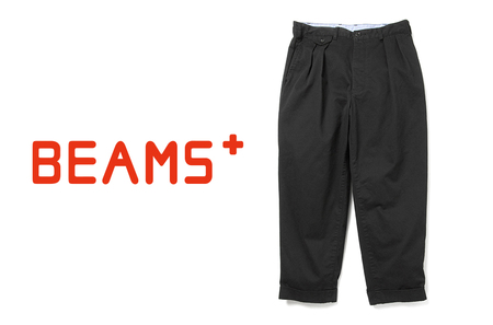 BEAMS PLUS 2プリーツ ツイル パンツ BLACK L