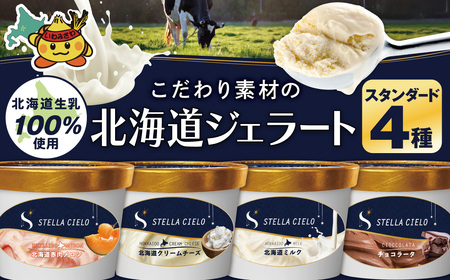 STELLA CIELO 北海道ジェラート4個 スタンダード | 北海道ミルク チョコラータ 北海道赤肉メロン 北海道クリームチーズ