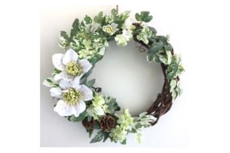 [ギフト用]美流渡の森 アーティフィシャルフラワー・リース ぶどうの蔓シリーズ (クリスマスローズ 白)[12246]