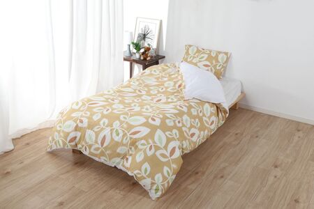 三河産 綿100%和晒し 120本ガーゼ掛けふとんカバー_バジルイエロー[G0582]