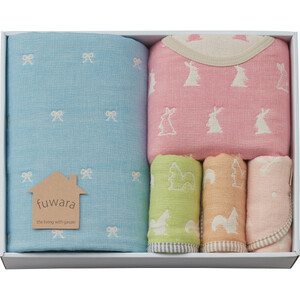 ふわら ガーゼケット・スリーパー・スタイ・ハンカチセット_化粧箱入+[ギフト包装]:ピンク[G0610]_1493600g