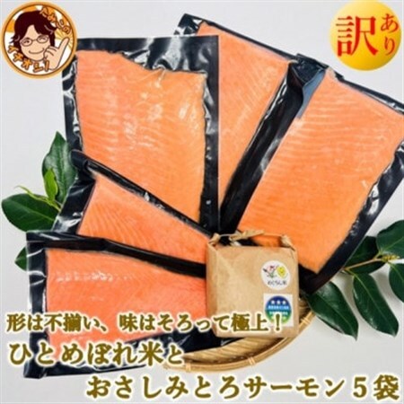 訳ありお刺身とろサーモン約200g×5袋＆ひとめぼれ米2合のセット【配送不可地域：離島】【1632985】