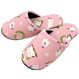 花とシマエナガソフト子供用スリッパ 約22cmまで ピンク