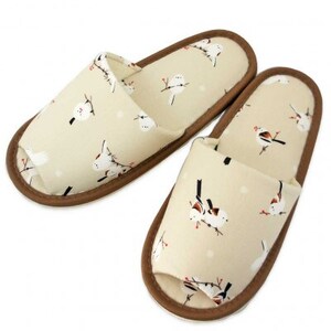 スリッパ シマエナガ外縫い Mサイズ 約25cmまで ベージュ