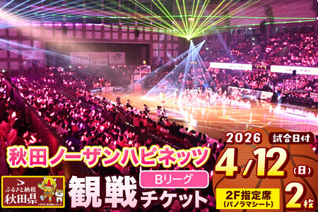 秋田ノーザンハピネッツ観戦チケット(4月12日)パノラマシート(2F指定) ペア
