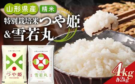 [令和7年産]山形県産 特別栽培米つや姫・雪若丸セット 精米合計4kg(各種2kg)
