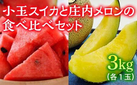 [先行予約 2026年度発送] 小玉スイカと庄内メロンの食べ比べセット (3kg) スイカ すいか 西瓜 デザート フルーツ 果物 くだもの 果実 食品 山形県