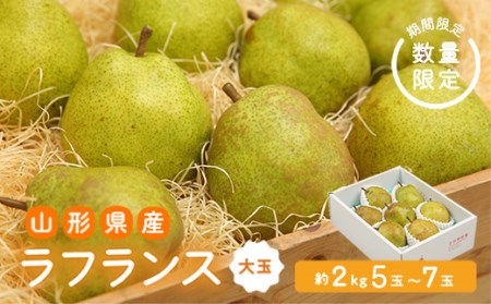 《先行予約 2025年度発送》【王将果樹園】ラフランス大玉2kg～生産量日本一のまちより～ なし ナシ 梨 デザート フルーツ 果物 くだもの 果実 食品 山形県 FSY-1900