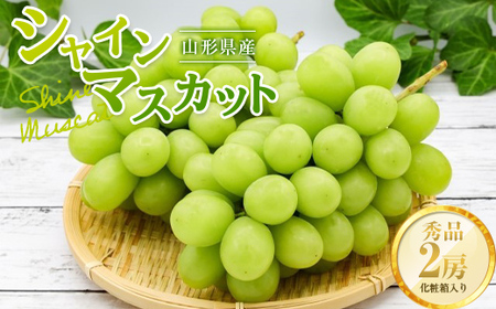 [2025年先行予約]山形県産 シャインマスカット 秀品 2房入り (約1.4kg) 化粧箱 マスカット ぶどう ブドウ 葡萄 デザート フルーツ 果物 くだもの 果実 食品 山形県
