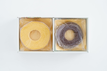 ココトモBOX (ソフトバウム 白米 1個&ハードバウム ブラウニー 1個) 自家製生米粉100%のしっとりバウムクーヘンが人気 CB-021 [0529]