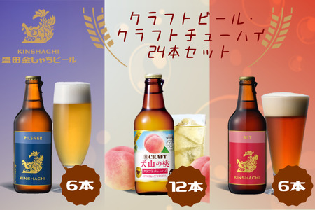 クラフトビール × クラフトチューハイ(犬山の桃) 24本セット｜ ビール 金しゃちビール チューハイ クラフトチューハイ 宝酒造 桃 ピーチ 果汁 桃果汁 果汁入り 3種類 飲み比べ 詰め合わせ お酒 アルコール お食事 地域限定 おみやげ お土産 24本 [0080]