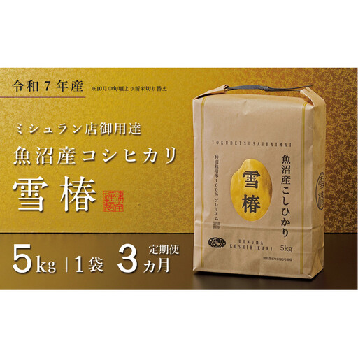 【定期便 3ヶ月】【令和7年産】魚沼産コシヒカリ 雪椿 5kg(5kg×1袋) × 3回 特別栽培米