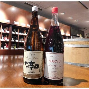 山梨名物一升瓶ワインセット[蒼龍葡萄酒の甲州辛口・ベーリーA(白・赤)][配送不可地域:離島]