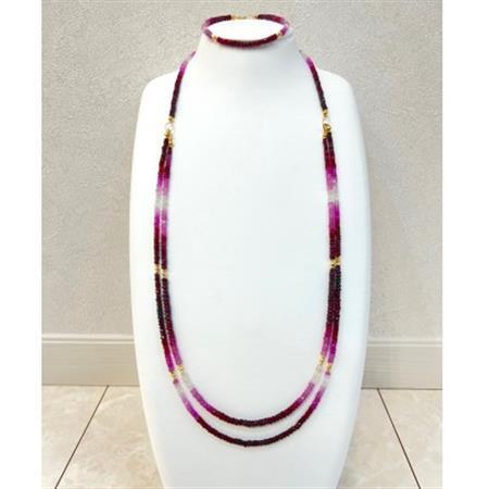 K18イエローゴールド ルビー2連ネックレス 2WAYデザイン グラデーションカラー ブレスレット付[配送不可地域:離島・沖縄県]