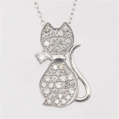 『宝石の街 甲府』プラチナ ダイヤモンド0.28ct  猫 ペンダントネックレス(HH018782)【配送不可地域：沖縄県】【1441301】