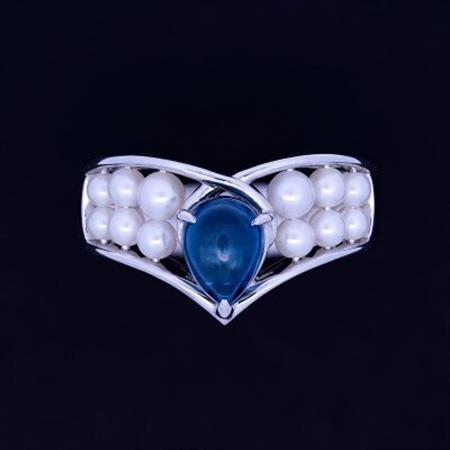 [16号]Pt サファイア 湖水パール シャワーリング[配送不可地域:離島・沖縄県]