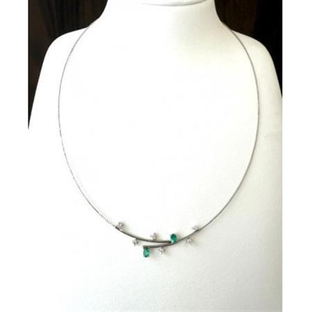 Pt850 エメラルド ダイヤモンド ネックレス(カーブタイプ)[配送不可地域:離島・沖縄県]