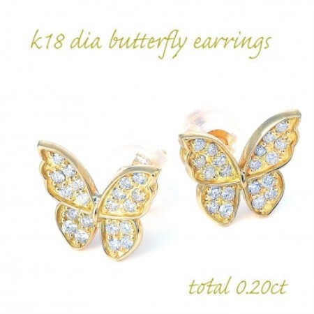 K18YG 蝶々ダイヤモンドピアス 0.20CT E297DI-Y[配送不可地域:離島・沖縄県]