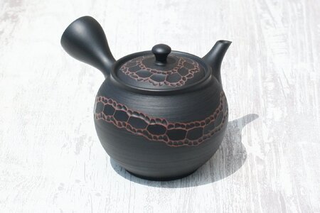 常滑焼 宝龍窯 黒窯変リングカット急須 セラメッシュ(陶製茶こし)