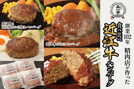 近江牛ハンバーグと近江牛と国産豚肉の合挽ハンバーグ詰合わせ 各180g×2個 合計4個 品川亭