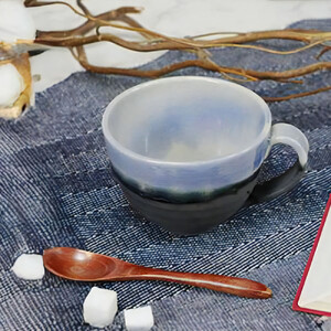 信楽焼 陶器製 丸型スープカップ (ブルーベリー)