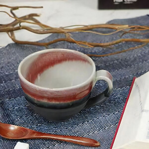 信楽焼 陶器製 丸型スープカップ (ラズベリー)