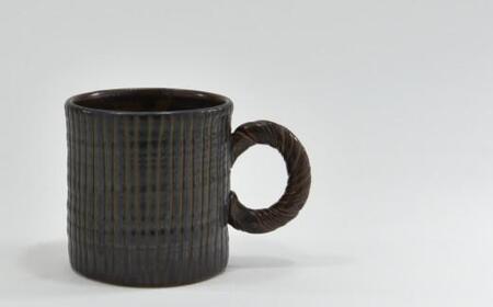京焼 マグカップ 新羅釉 木賊紋 ( 黒 )1個 グラス コップ ブラック レンジ 食洗器 OK カップ 食器 贈答 ギフト プレゼント