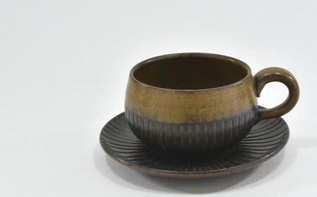 京焼 コーヒー碗 / 皿 「 新羅釉 木賊紋 」( 黒 ) 工芸品 伝統工芸 食器 珈琲 コーヒー カップ ソーサ― 受け皿 ブラック コップ 食洗器 OK 宇治田原 京都