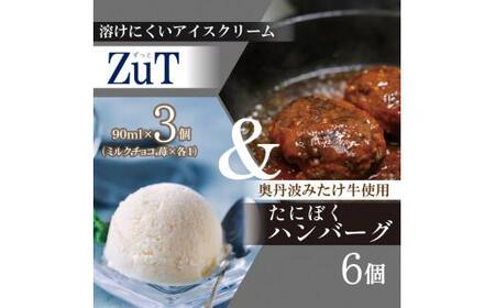 国産牛 ハンバーグ たにぼくバーグ 6個 & ZuT 溶けにくい アイス 3種 ミルク アイスクリーム チョコレート アイスクリーム イチゴ スイーツ ジェラート デザート 人気