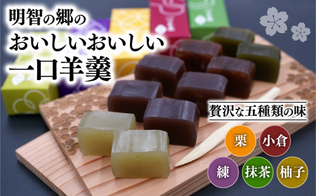 明智の郷のおいしいおいしい一口羊羹 5本(55g×5)和菓子 ようかん 羊かん 一口サイズ 栗 小倉 練 抹茶 柚子 お菓子 おやつ お茶菓子 スイーツ 詰め合わせ 手土産 贈り物 贈答 ギフト プレゼント 保存食 京都府 福知山市