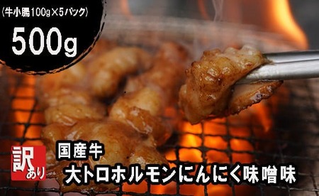 [ 訳あり ]大トロホルモン にんにく味噌 500g にんにく 味噌味 ミックス ホルモン 焼き 焼肉 味付 小分け 冷凍 味噌だれ おつまみ 国産 牛 肉