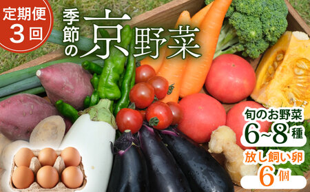 [定期便3回][産地直送]旬のお野菜詰め合わせ 6〜8種類 卵 6個付き ( 京野菜 野菜 お やさい セット セット 詰め合わせ 季節 旬 産地直送 栄養 安心 新鮮 おすすめ たまご ネラ 放し飼い きよしファーム 南丹市 南丹 京都府 京都 )
