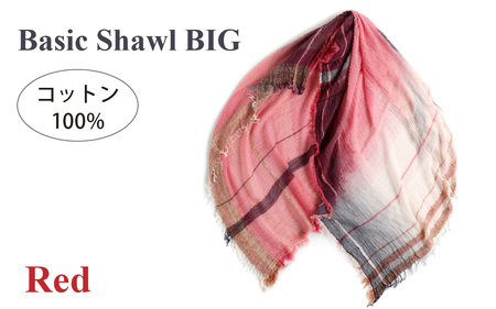 basic shawl cotton BIG Red[ コットン ショール 天然素材 ファッション 羽 軽量 伝統 繊維 播州織 ものづくり やわらかい]