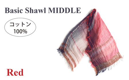 basic shawl cotton MIDDLE Red[ コットン ショール 天然素材 ファッション 羽 軽量 伝統 繊維 播州織 ものづくり やわらかい]