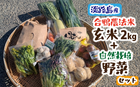 [期間限定]淡路島産 合鴨農法米玄米2kg+自然栽培野菜セット / 野菜セット