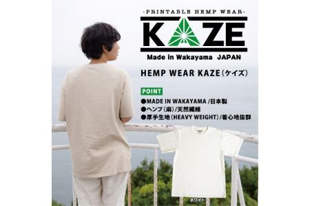 KAZE(ケイズ) WHITE 麻素材 ヘンプコットン Tシャツ
