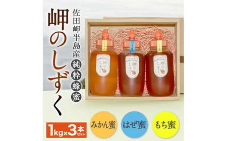 「岬のしずく」佐田岬半島産純粋蜂蜜 (みかん・もち・はぜ) 各1kg 3本 セット 合計3kg 3種 愛媛県産 はちみつ ハチミツ 蜜 国産 常温 愛媛県 詰合せ 詰め合わせ お取り寄せ [えひめの町(超)推し!(伊方町)](318)