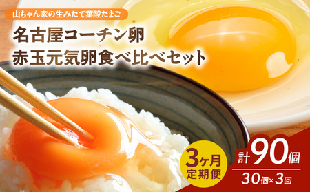 [3ヶ月定期便][山ちゃん家の生みたて葉酸たまご]名古屋コーチン卵・赤玉元気卵 食べ比べセット(各15個 合計30個入り)[132Y09-T]3ヶ月定期便 山ちゃん家 生みたて 葉酸たまご 名古屋コーチン 赤玉元気 食べ比べ セット 各 15 合計 30 入り 地鶏 朝食 卵焼き 目玉焼き オムライス ゆでたまご 山田養鶏 お取り寄せ 愛知県 小牧市 送料無料