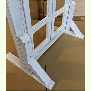 エイジングアンティーク調 フェイク窓のオブジェ 本体と自立固定用スタンドのセット(本体とオプションセット) [161P26] エイジング アンティーク調 フェイク窓 オブジェ 固定用スタンド 扉 立掛け 安全 頑丈 天然木製 完成品 ホワイト 両開き 小さな枠 ディスプレイ 雑貨 インテリア ガーデニング 愛知県 小牧市 送料無料