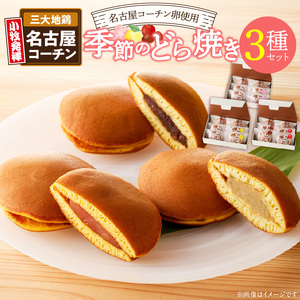 どら焼き 季節のセット [009B14] 和菓子 スイーツ デザート お取り寄せ 春セット 夏セット 秋セット 桜葉 レモンピール 栗きんとん りんご蜜漬 名古屋コーチン卵 備中白小豆 北海道産小豆 愛知県 小牧市 送料無料