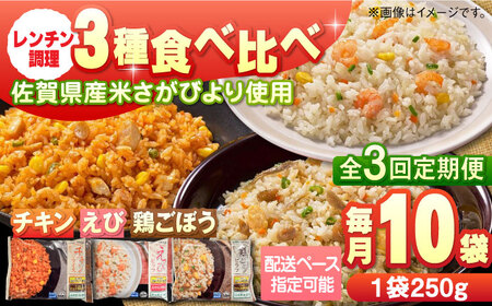 [全3回定期便]チキンライス 鶏ごぼうピラフ えびピラフ 3種食べ比べ 計30食分(250g×10袋×3回)/ 冷凍食品 冷凍食品 冷凍食品 冷凍食品 / 佐賀県 / さが風土館季楽 