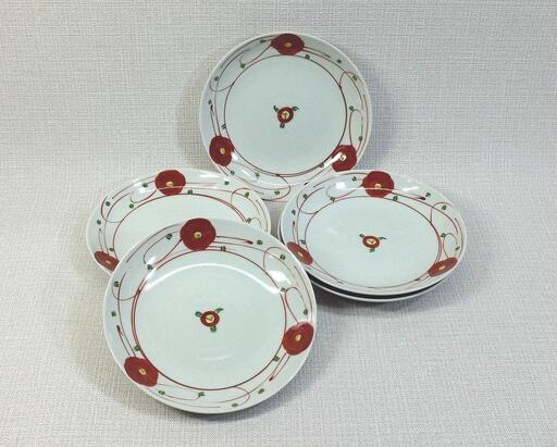 【波佐見焼】１５.５×２.５ｃｍ皿５枚組 赤絵小花 【西海陶器】 ５ ６３２８３