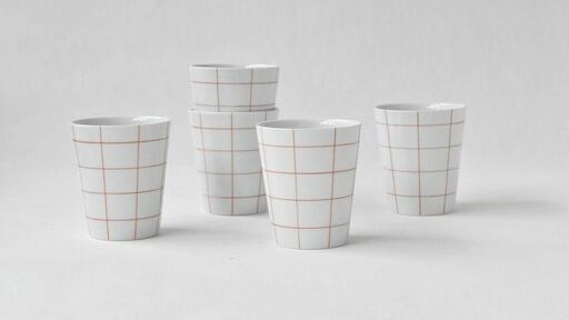 【AB569】【波佐見焼】es cup　チェック RD(M) 【西海陶器】5　42130