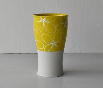 [AB1024][波佐見焼]満水400mlスマートカップ はな 黄 [西海陶器]1 20468