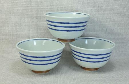 [AB1109][波佐見焼]14×8.5cmふんわり軽いお好み丼 3個組 ライン十草 [西海陶器]3 20970