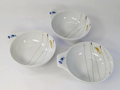 [波佐見焼]φ15.5cmの取手付小鉢3個組 ハミング 青 [西海陶器] 1 24341