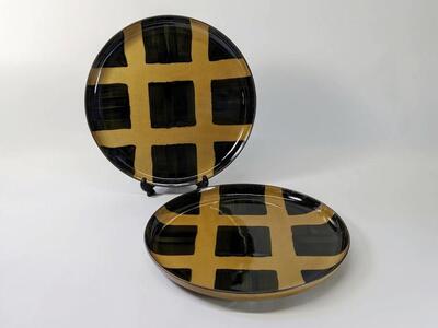 [波佐見焼]φ24センチの手描きのお皿2枚組 modeコハクL [西海陶器]2 24329