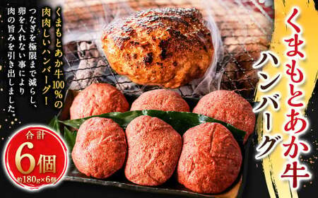 くまもとあか牛ハンバーグ 6個入り (約180g×6個) ハンバーグ あか牛 赤牛 褐牛 褐毛和種 和牛 牛肉 ビーフ お肉 肉 おかず 惣菜 総菜 九州 熊本県 冷凍